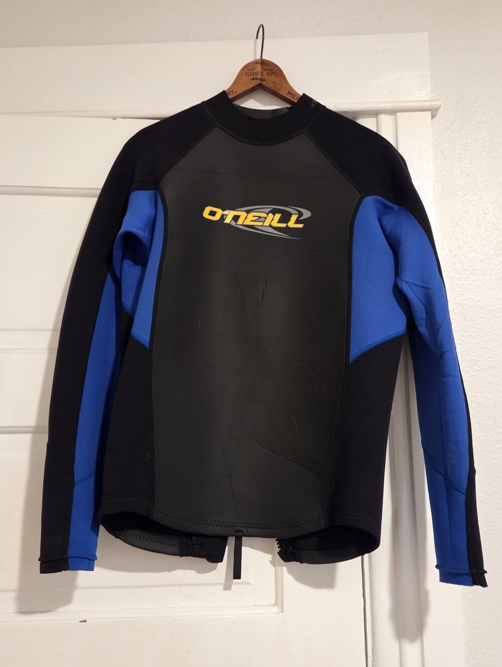 O'Neill Hammer 2:1 Black and Blue Long-Sleeve Back Zip Wetsuit Top Men's Large